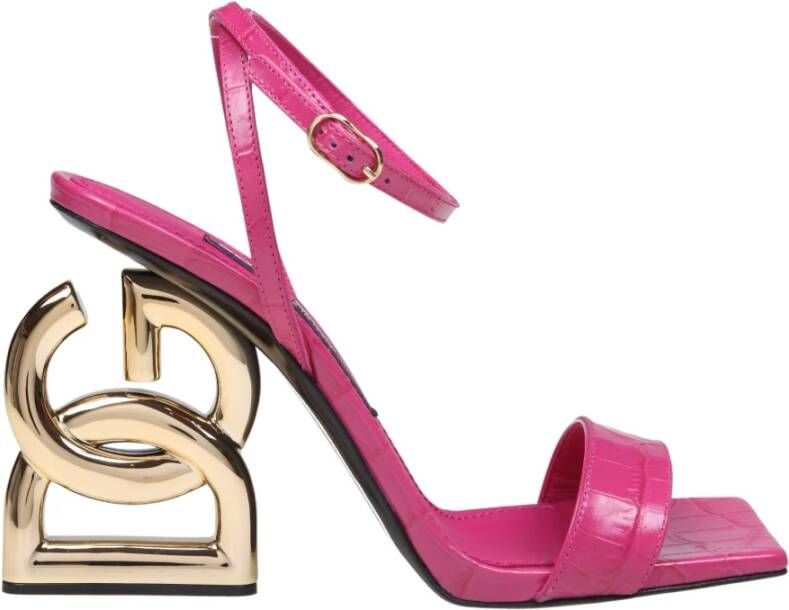 Dolce & Gabbana Roze Krokodillenprint Hoge Hak Sandalen Pink Dames