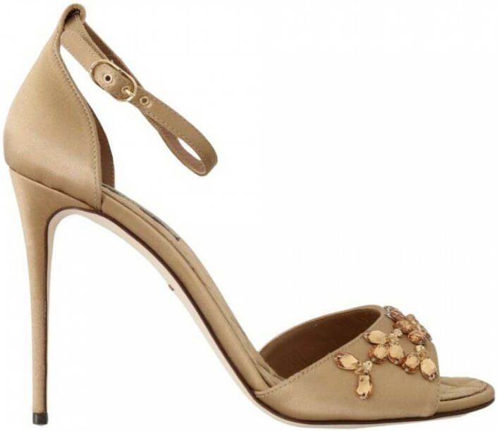 Dolce & Gabbana Kristalversierde Gouden Sandalen Yellow Dames