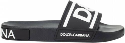 Dolce & Gabbana Zwarte Rubberen Slippers met Logo Details Black Heren