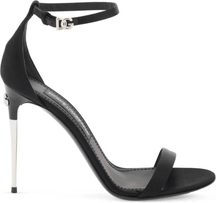 Dolce & Gabbana Satin Sandalen met Metalen Stiletto Hak Black Dames