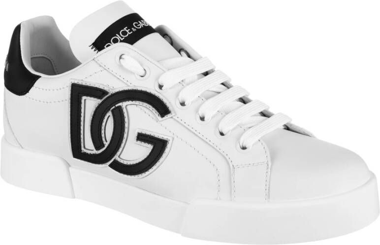 Dolce & Gabbana Witte Leren Sneakers Ronde Neus Vetersluiting White Dames