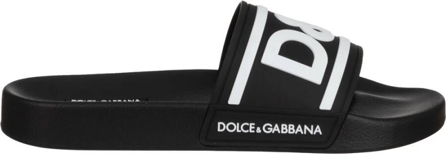 Dolce & Gabbana Zwarte Logo-Print Strand Slippers Black Heren