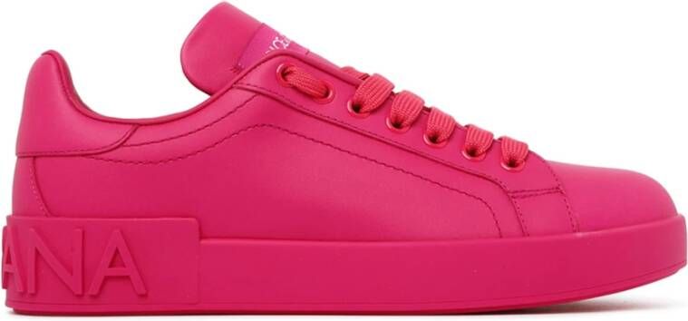 Dolce & Gabbana Fuchsia Portofino Sneakers met Rubber Logo Pink Dames