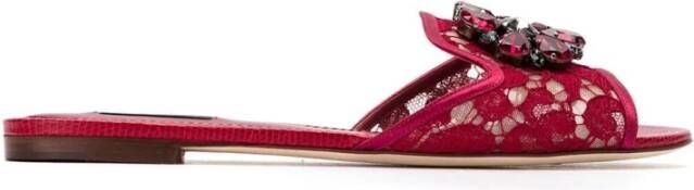 Dolce & Gabbana Rode Sandalen met Kristallen en Kant Red Dames