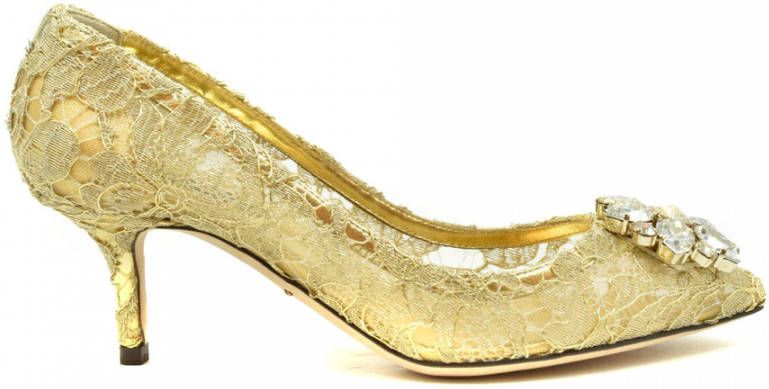Dolce & Gabbana Gouden Bellucci Kant Lurex Pumps met Kristallen Yellow Dames