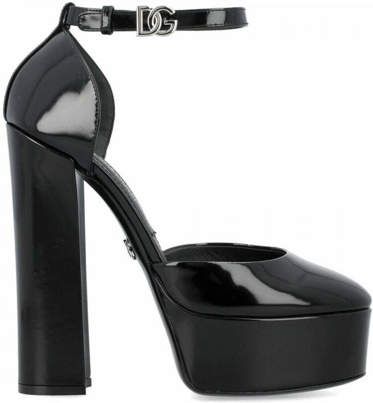 Dolce & Gabbana Verstelbare enkelband rondeeus leren pumps Black Dames