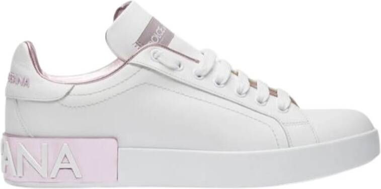 Dolce & Gabbana Portofino Sneaker van kalfsnappaleer White Dames