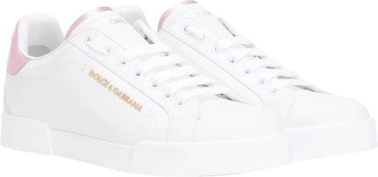 Dolce & Gabbana Klassieke Sneaker met Contrasterende Hak en Kunstmatige Parelversieringen White Dames