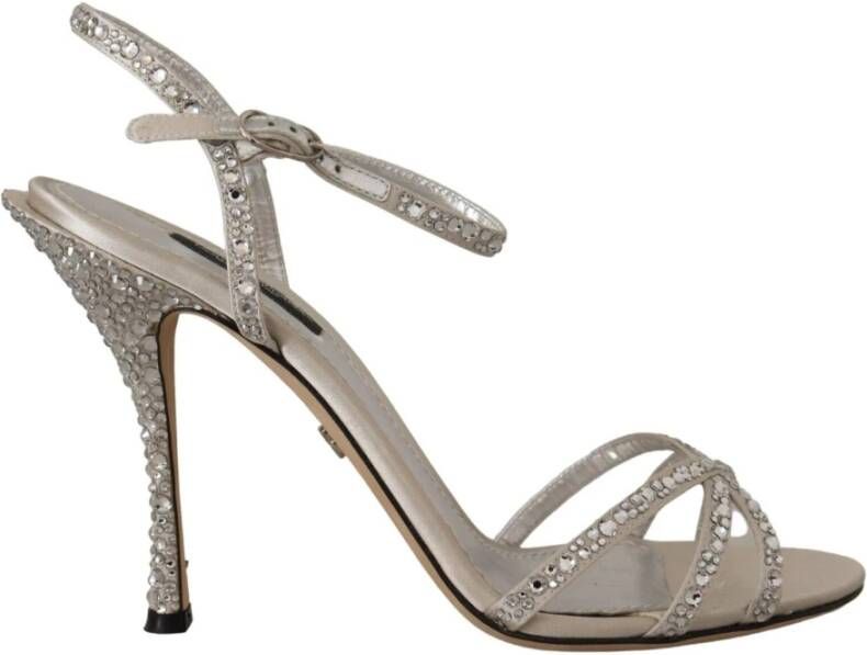 Dolce & Gabbana Silver Crystal Covered Ankle Strap Sandals Shoes Grijs Dames