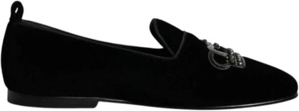 Dolce & Gabbana Skull Detail Velvet Loafers Kristalversieringen