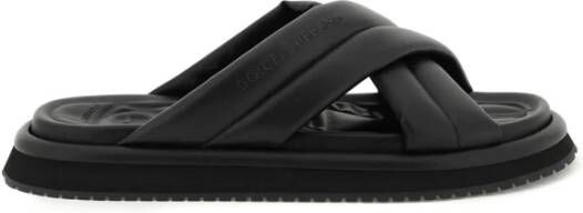 Dolce & Gabbana Zwarte leren platte sandalen met gekruiste band Black Heren