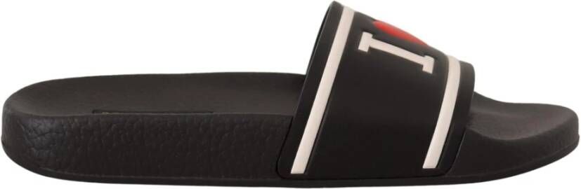 Dolce & Gabbana Zwarte leren I Love DG slides sandalen Black