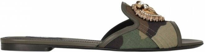 Dolce & Gabbana Army Green Camouflage Heart Slide Sandalen Green Dames