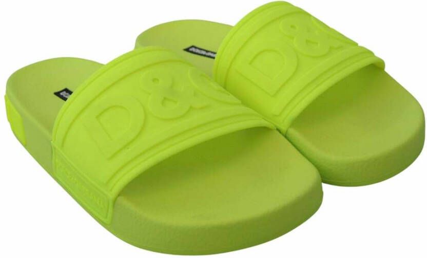 Dolce & Gabbana Logo Fluorescent Beach Slide Sandals Groen Dames