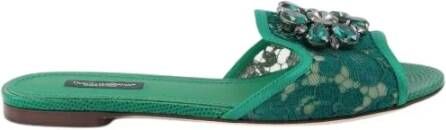 Dolce & Gabbana Groene kristalversierde kanten sandalen Green Dames