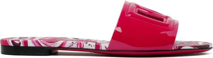 Dolce & Gabbana Platte sandalen van fuchsia roze en wit leer Pink Dames