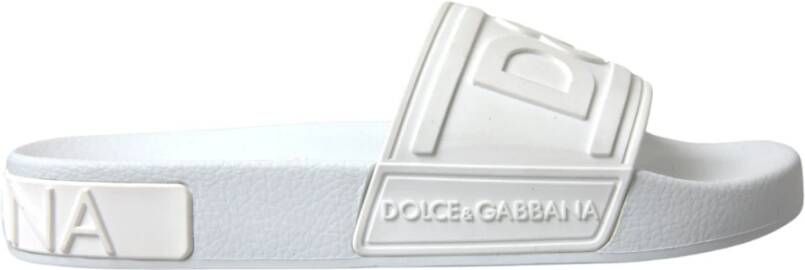 Dolce & Gabbana Geëmbosseerde Rubberen Slides White Dames