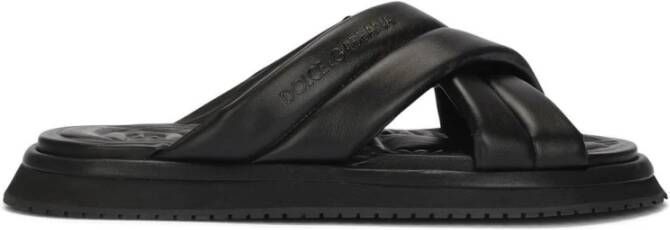 Dolce & Gabbana Zwarte leren platte sandalen met gekruiste band Black Heren