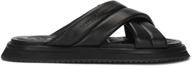 Dolce & Gabbana Sliders Zwarte Platte Sandalen met Reliëf Logo Black Heren