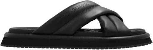 Dolce & Gabbana Zwarte leren platte sandalen met gekruiste band Black Heren