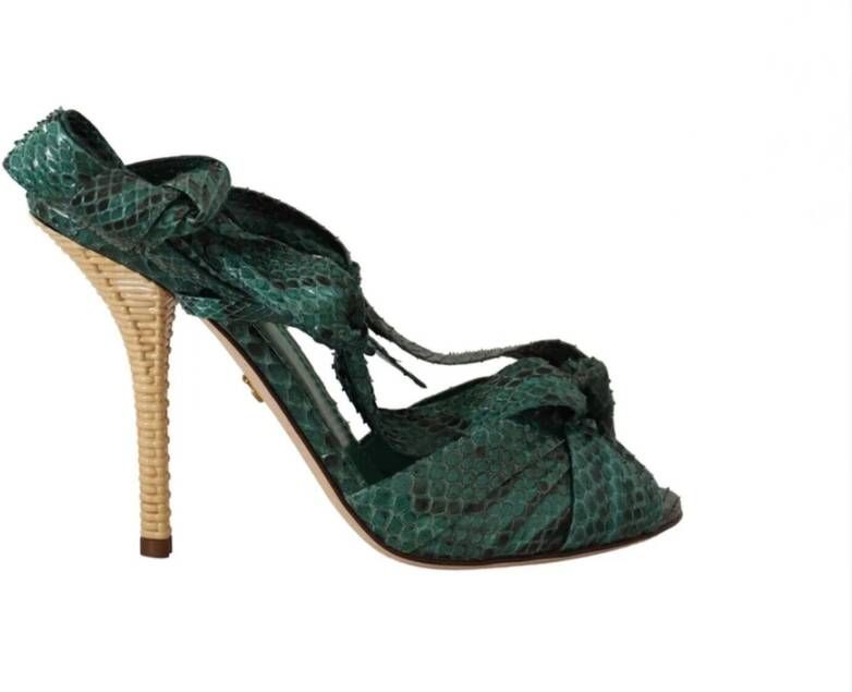 Dolce & Gabbana Emerald Exotic Leather Heels Sandals Shoes Groen Dames