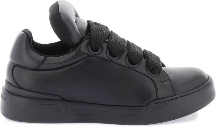 Dolce & Gabbana Zwarte Leren Sneakers Portofino Stijl Black Heren