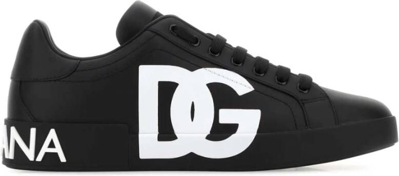Dolce & Gabbana Zwarte Sneakers Ronde Neus Logo Print Black Heren