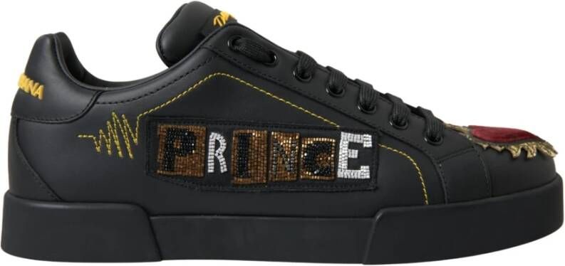 Dolce & Gabbana Zwarte leren Portofino Prince sneakers Black Heren