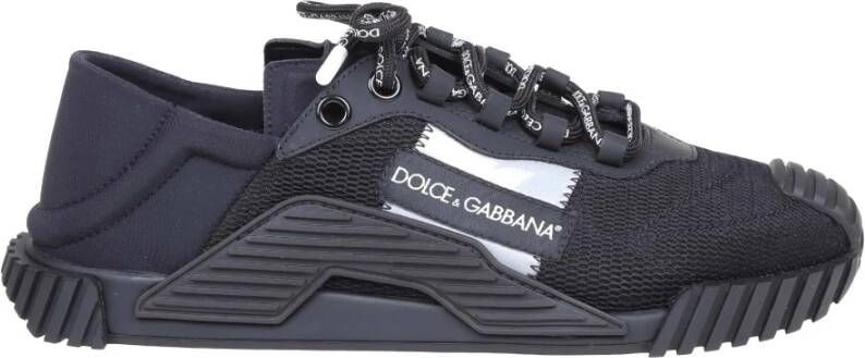 Dolce & Gabbana Zwarte Slip On Sneakers van Stof en Mesh Black Heren