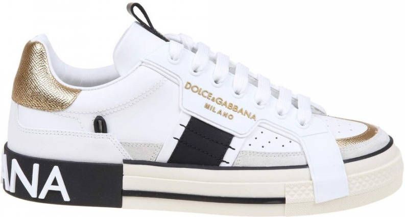 Dolce & Gabbana Witte en gouden leren Custom 2.Zero lage sneakers White Heren