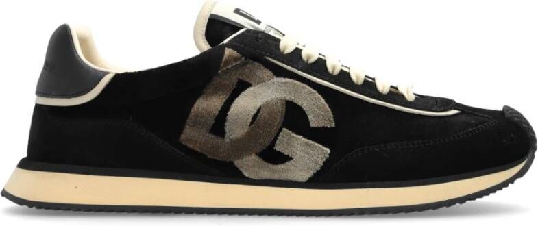 Dolce & Gabbana Velvet en suède kussen sneakers zwart ivoor Black Heren