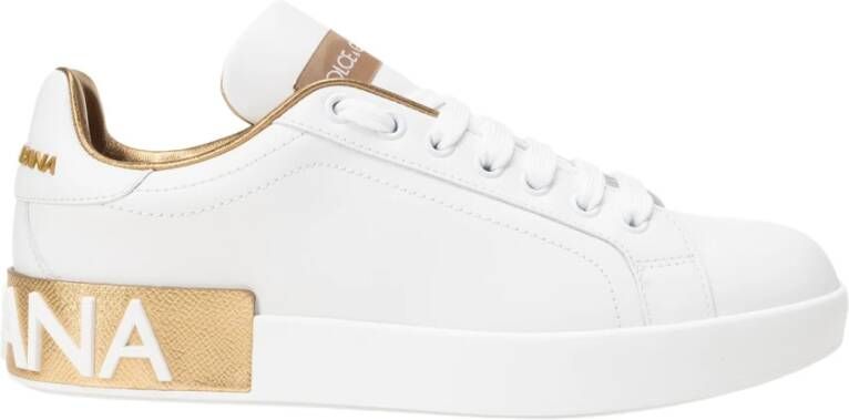 Dolce & Gabbana Portofino Sneakers Dolce Gabbana Gold Dust Leather Beige Dames