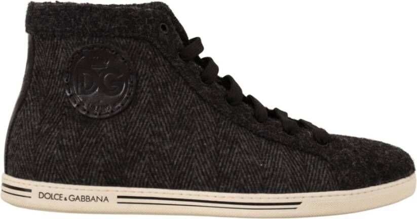 Dolce & Gabbana Grijze Wol Katoenen Hoge Top Sneakers Gray Heren