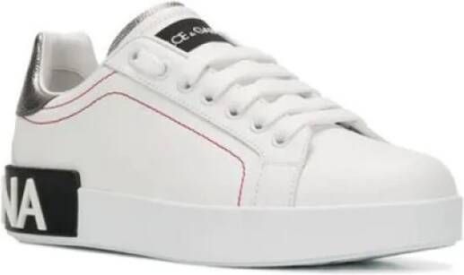 Dolce & Gabbana Witte Portofino Sneakers met Contrasterend Detail Witte lage sneakers met zilveren gelamineerde hiel White Dames