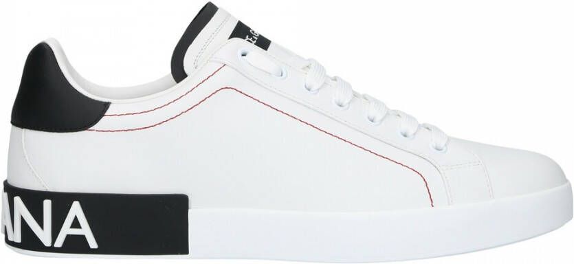 Dolce & Gabbana Portofino Sneakers Leren Sneakers met Baroklogo White Heren