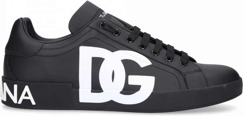 Dolce & Gabbana Zwarte Sneakers Ronde Neus Logo Print Black Heren