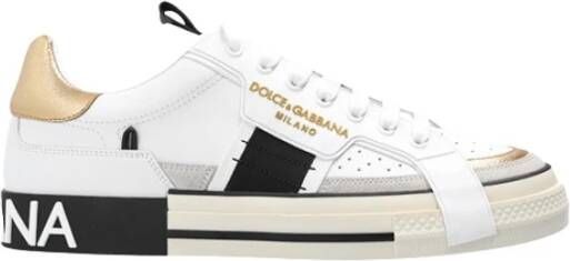 Dolce & Gabbana Witte en gouden leren Custom 2.Zero lage sneakers White Heren