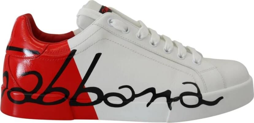 Dolce & Gabbana Portofino Rode en Witte Leren Sneakers Multicolor