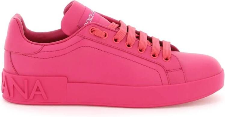 Dolce & Gabbana Fuchsia Portofino Sneakers met Rubber Logo Pink Dames