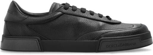 Dolce & Gabbana Gestructureerde leren vetersneakers met merkhak Black Heren