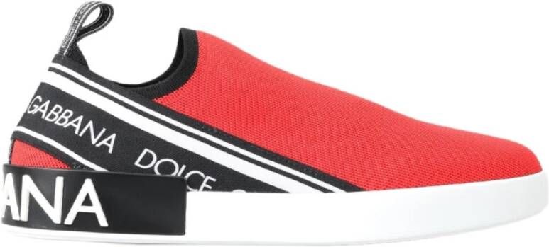 Dolce & Gabbana Rode Witte Platte Sneakers Loafers Schoenen Rode Witte Platte Sneakers Loafers Red Heren