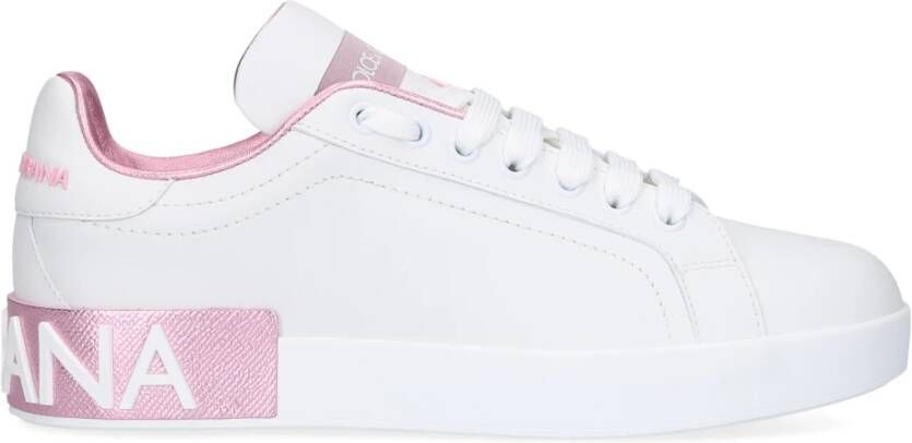 Dolce & Gabbana Portofino Sneaker van kalfsnappaleer White Dames