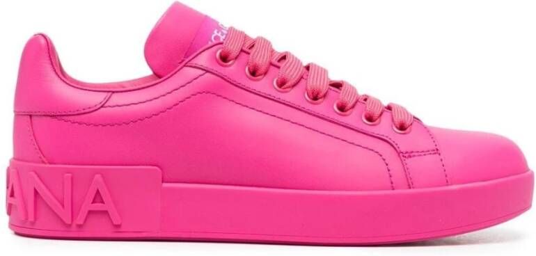 Dolce & Gabbana Fuchsia Portofino Sneakers met Rubber Logo Pink Dames