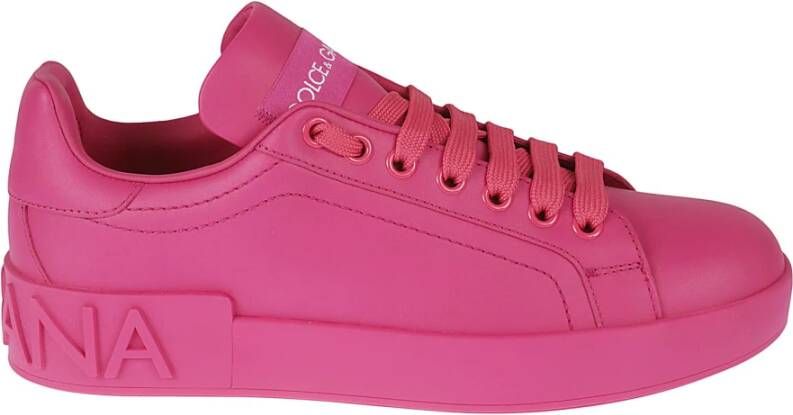 Dolce & Gabbana Fuchsia Portofino Sneakers met Rubber Logo Pink Dames