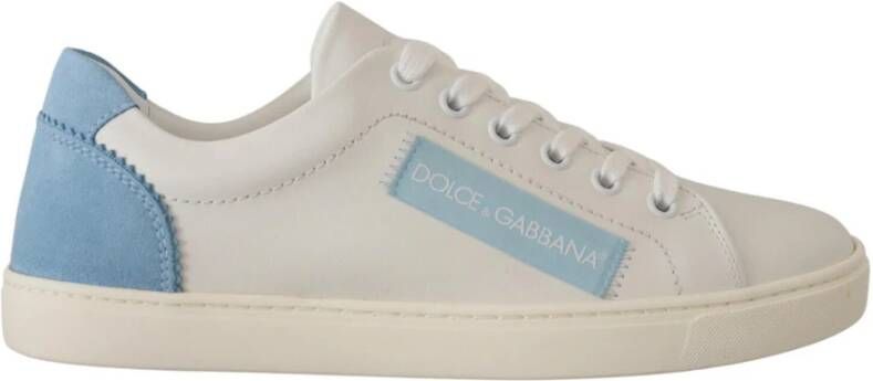 Dolce & Gabbana White Blue Leather Low Top Sneakers Shoes Wit Dames