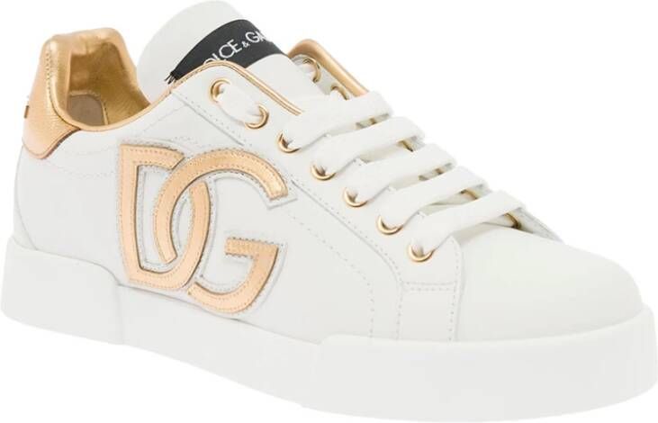 Dolce & Gabbana Portofino sneaker van kalfsleer met lamsleren details en logo