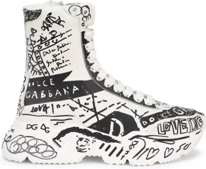 Dolce & Gabbana Luxe Graffiti Print Mid Top Sneakers White