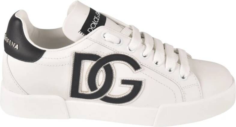 Dolce & Gabbana Witte Leren Sneakers Ronde Neus Vetersluiting White Dames