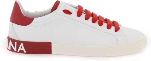 Dolce & Gabbana Portofino Sneakers Leer Wit Rood White Heren