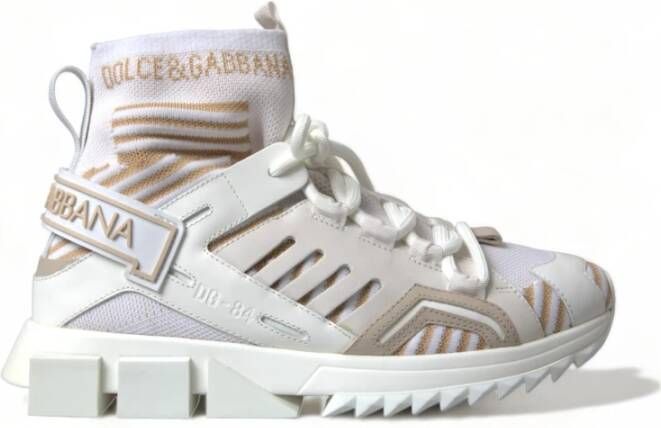 Dolce & Gabbana Witte en beige Slip-On Sneakers met Geribbelde Rubberen Zool White Dames